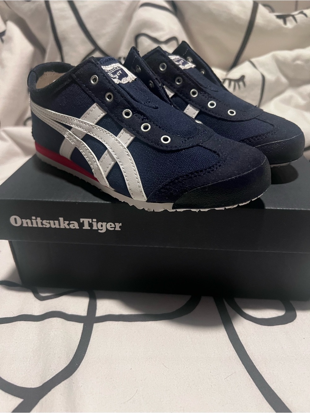 Onitsuka Tiger by Asics Navy White Sneakers with Red Heel Accent